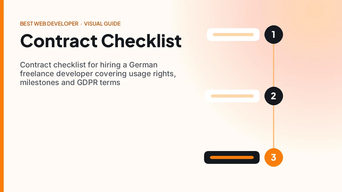 Contract checklist for hiring a German freelance developer covering usage rights, milestones and GDPR terms