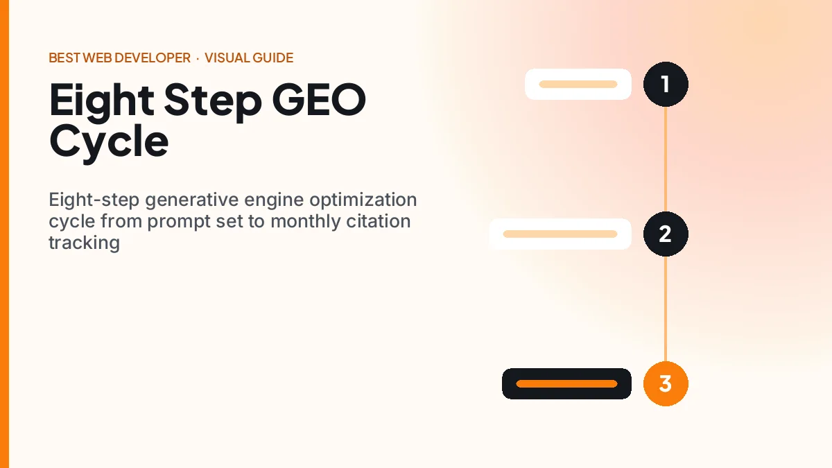 Eight-step generative engine optimization cycle from prompt set to monthly citation tracking