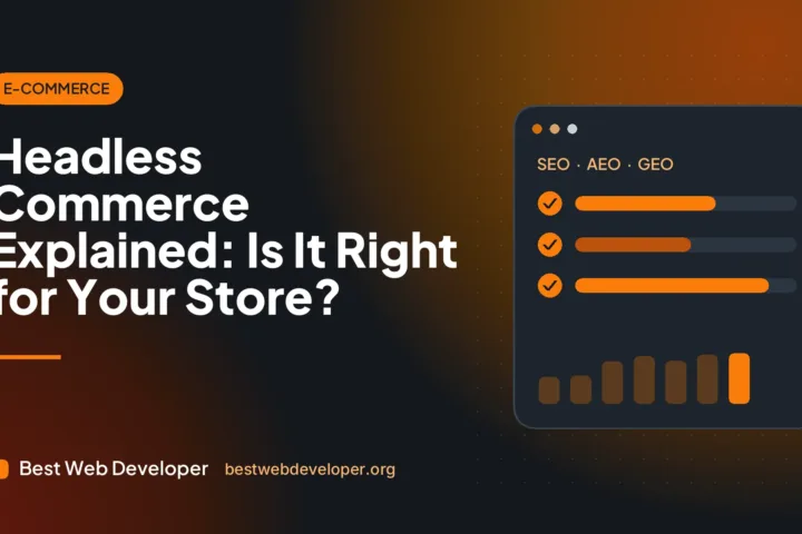 Architecture diagram of headless commerce with a separate storefront connected to a commerce engine by APIs